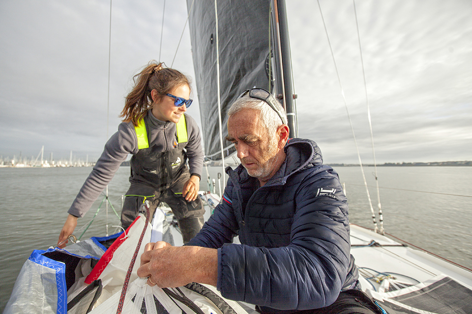 Training Session with Loïck Peyron and Amélie Grassi onboard a Figaro Beneteau 3, preparing for the Sardinha Cup and for La Solitaire Urgo Le Figaro.