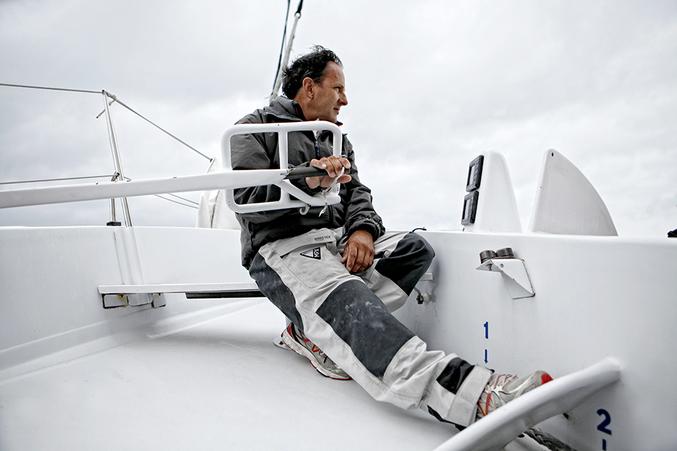 With Alain Gautier on board the Orma 60 Sensation Ocean, Lorient, Brittany, France.